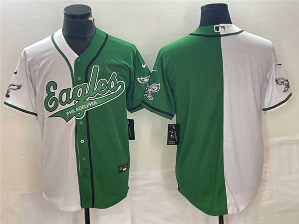 Mens Philadelphia Eagles Blank Green White Split Cool Base Baseball Limited Jersey->->